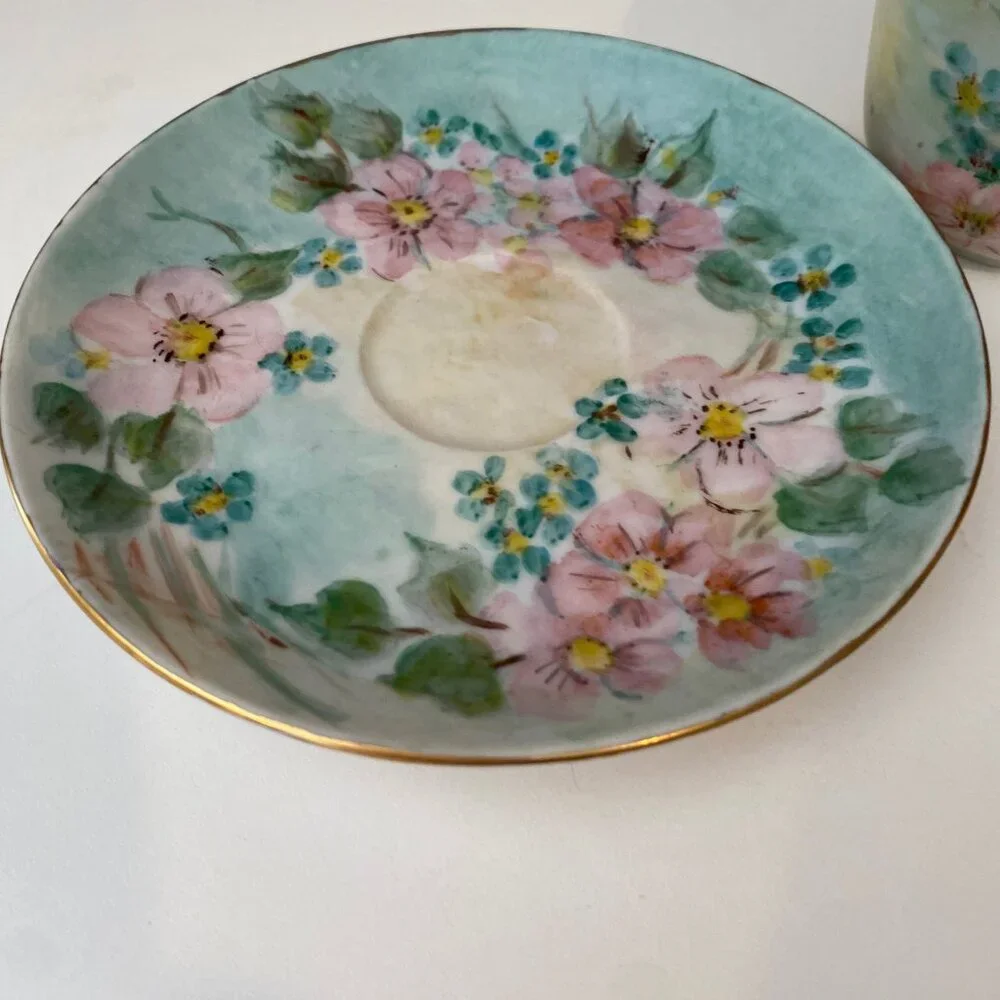 Artist Signed F.A.F Hand Painted Cherry Blossom Cup & Saucer‎ 3
